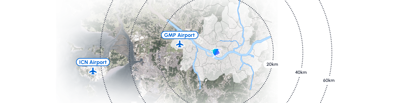 인천, 김포국제공항 1시간 내외 접근